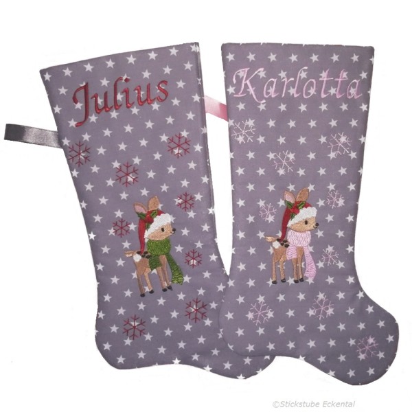 Nikolausstiefel Rentier Stofffarbe grau